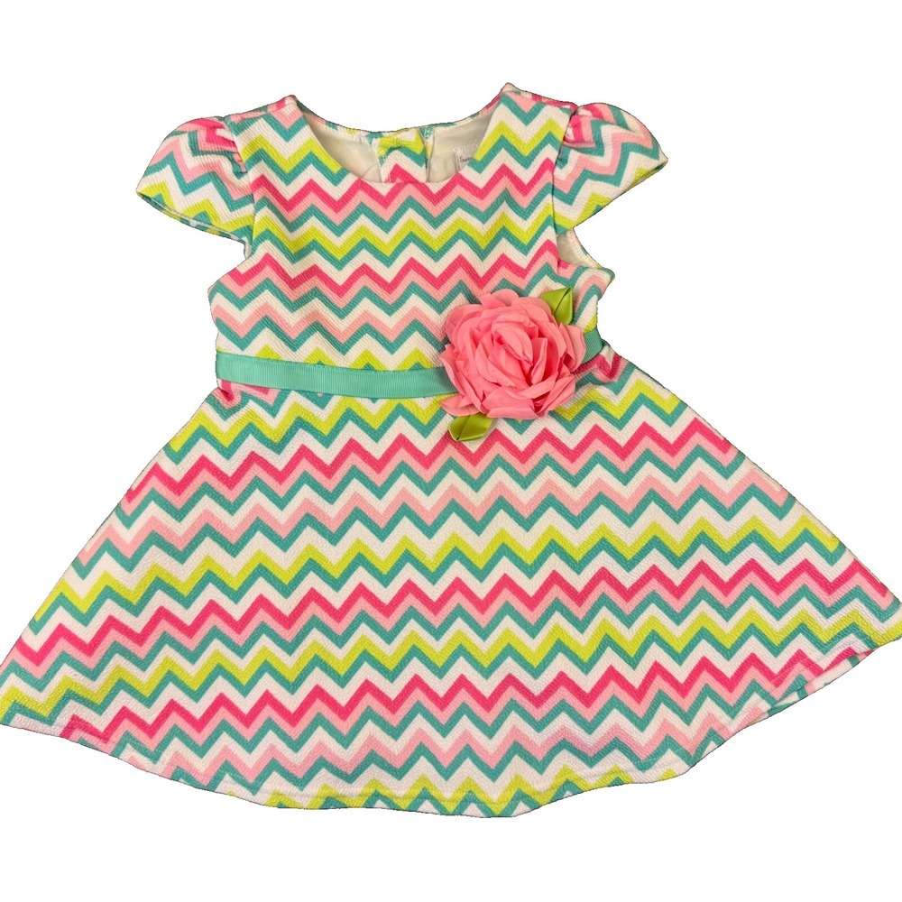Sweet Heart Rose‎ Baby Girl Party Dress 18 Months Rainbow Stripe Flower Pink